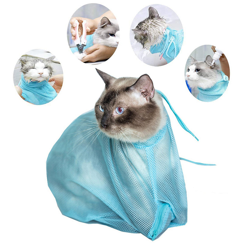 Mesh Cat Grooming Bathing Bag Adjustable Cats Washing Bags For Pet Nail Trimming Injecting Anti Scratch Bite Restraint