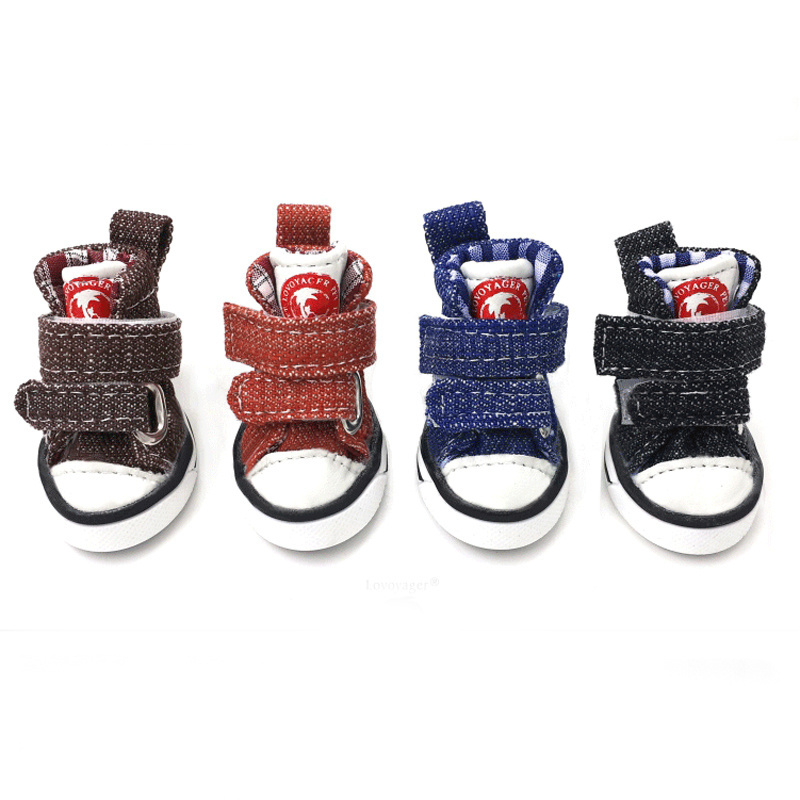 4pcs/set Pet Dog Anti-slip Dog Shoes Sneakers Breathable Booties Puppy Denim Shoes For Small Large Dogs