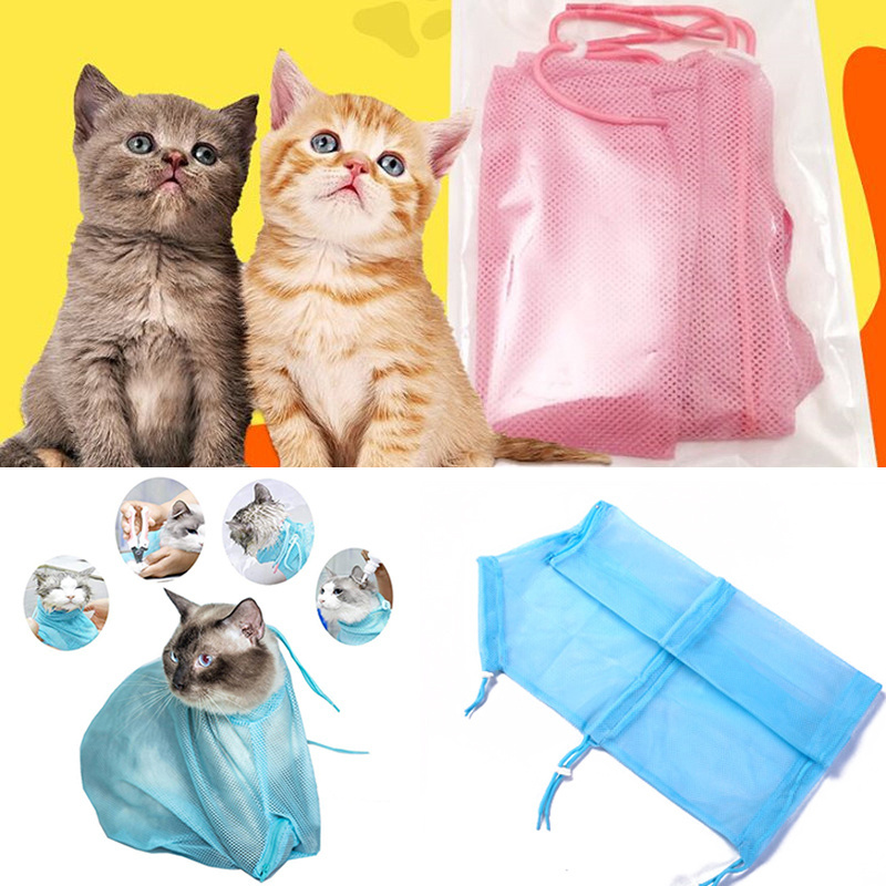 Mesh Cat Grooming Bathing Bag Adjustable Cats Washing Bags For Pet Nail Trimming Injecting Anti Scratch Bite Restraint