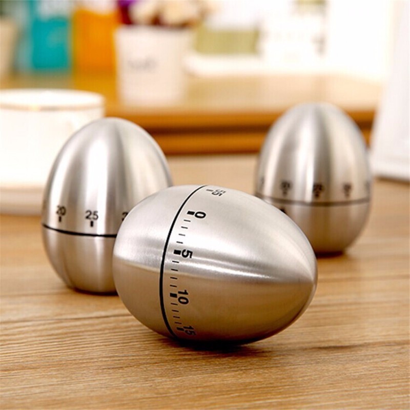 Egg shape kitchen Timers Stainless Steel Cooking Clock Cooking Countdown 60 Minutes Alarm Mechanical Countdown