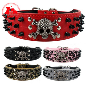 2" Wide Spiked Studded Leather Dog Collar Bullet Rivet With Cool Skull Pet Accessories For Large Dogs Pitbull Boxer S-XL