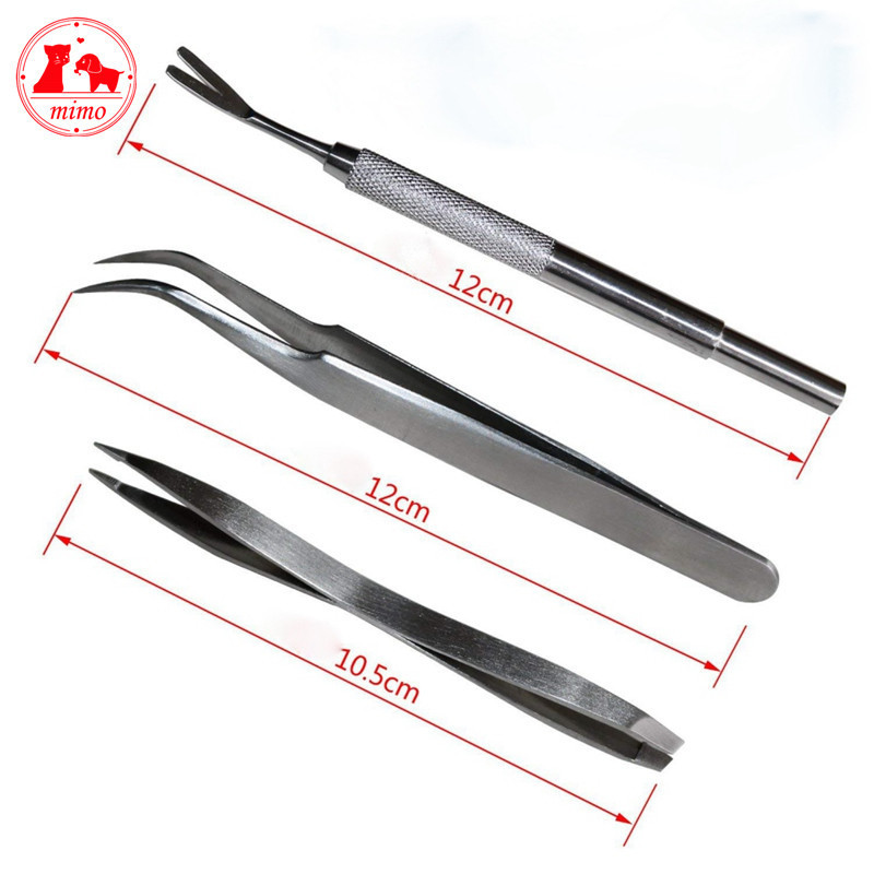 3pcs/Set Stainless Steel 2 in 1 Pet Dog Flea Treatment Tick Removal Hand Tool Set Fork Tweezers Clip Dog Cat Treatment Gadgets