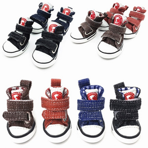 4pcs/set Pet Dog Anti-slip Dog Shoes Sneakers Breathable Booties Puppy Denim Shoes For Small Large Dogs