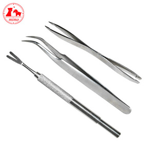 3pcs/Set Stainless Steel 2 in 1 Pet Dog Flea Treatment Tick Removal Hand Tool Set Fork Tweezers Clip Dog Cat Treatment Gadgets