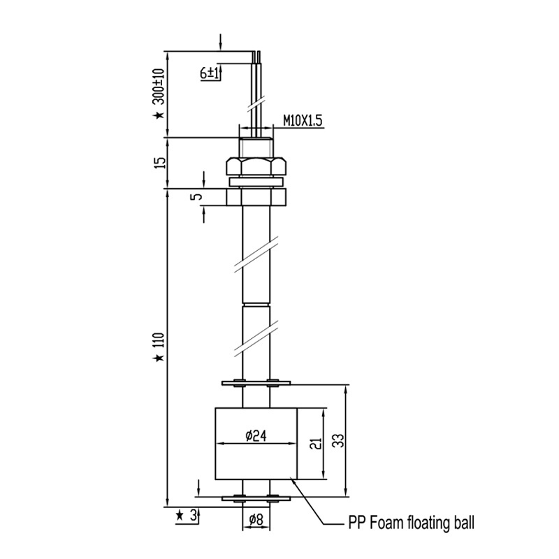 MR10110-P Plastic level switch in vertical installation for liquid level control