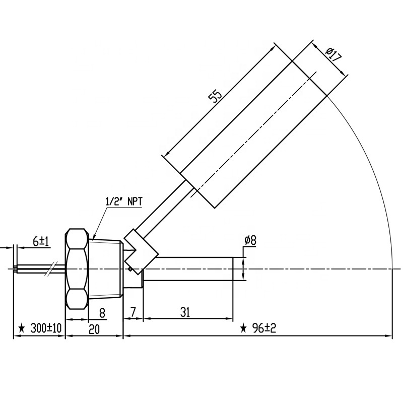 Float Switch Stainless Steel liquid water level sensor horizontal Side Mounted duck-billed switch for high temperature device