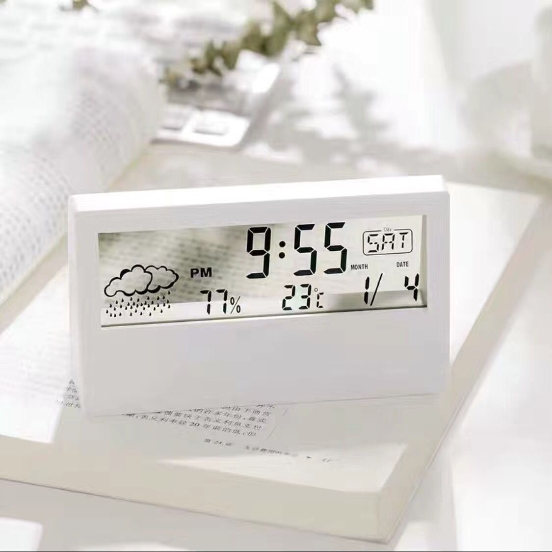 LED weather station display alarm clock promotional household Temperature Indicator with humidity transparent LCD table clock