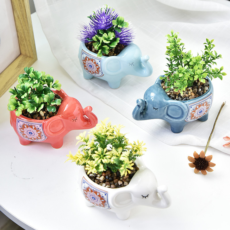 ceramic succulent flower plant pot Cute cartoon pot colorful elephant pot