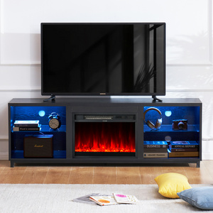 Modern Simulated Flame TV Stand with Decorative Cabinet Electric Fireplace Design And Rock Marble Top Coffee Table