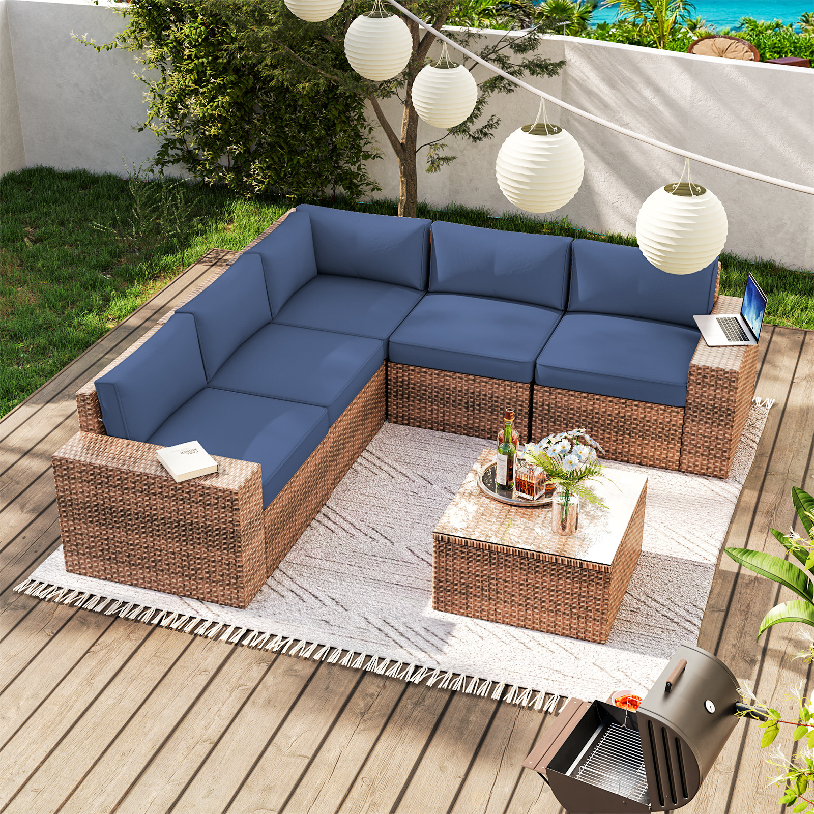 Outdoor furniture patio furniture garden set wicker rattan furniture with table and chair(Brown)