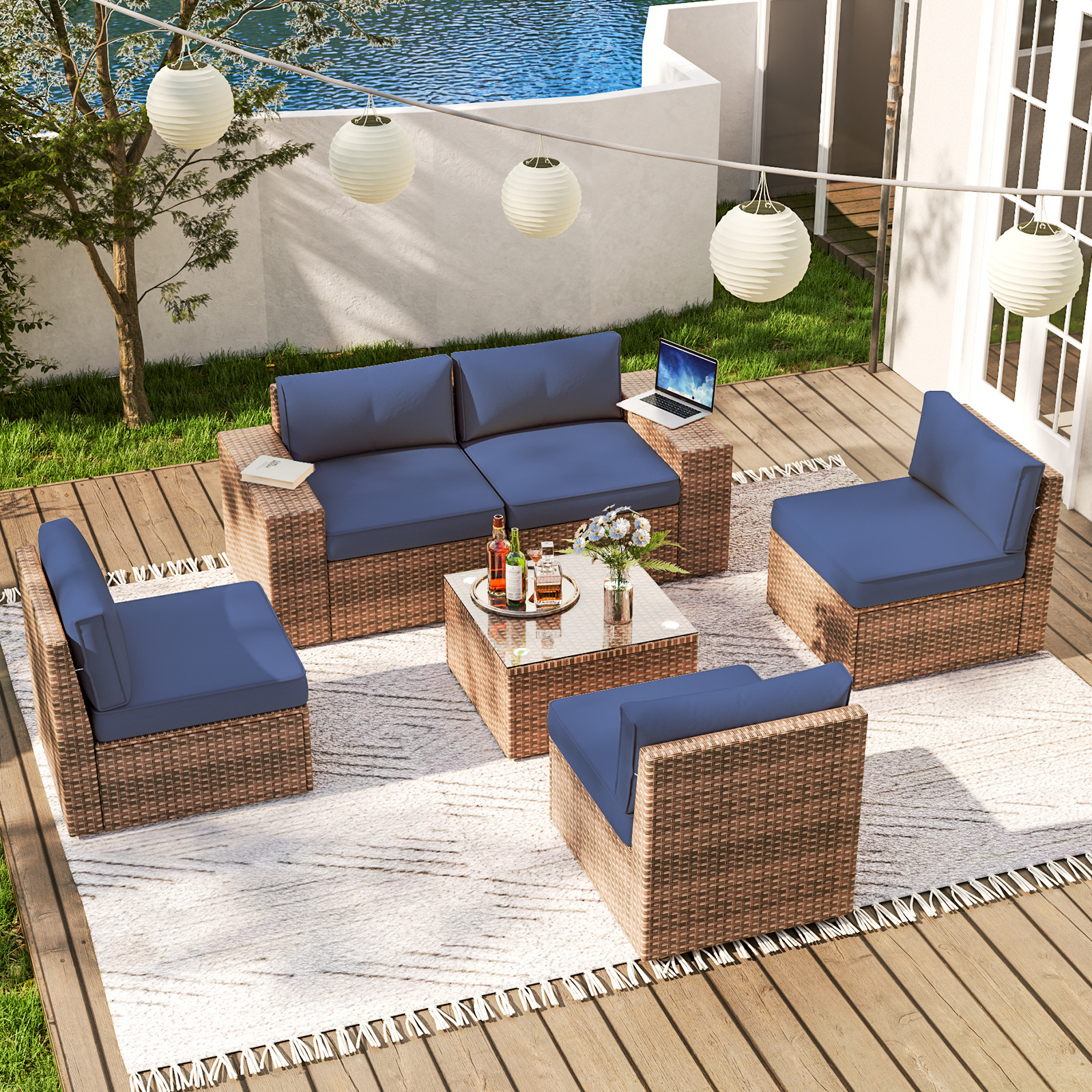 Rattan Patio Furniture Set With Fire Pit Table Ratan Set Garden Furniture Outdoor Modern Garden Furniture