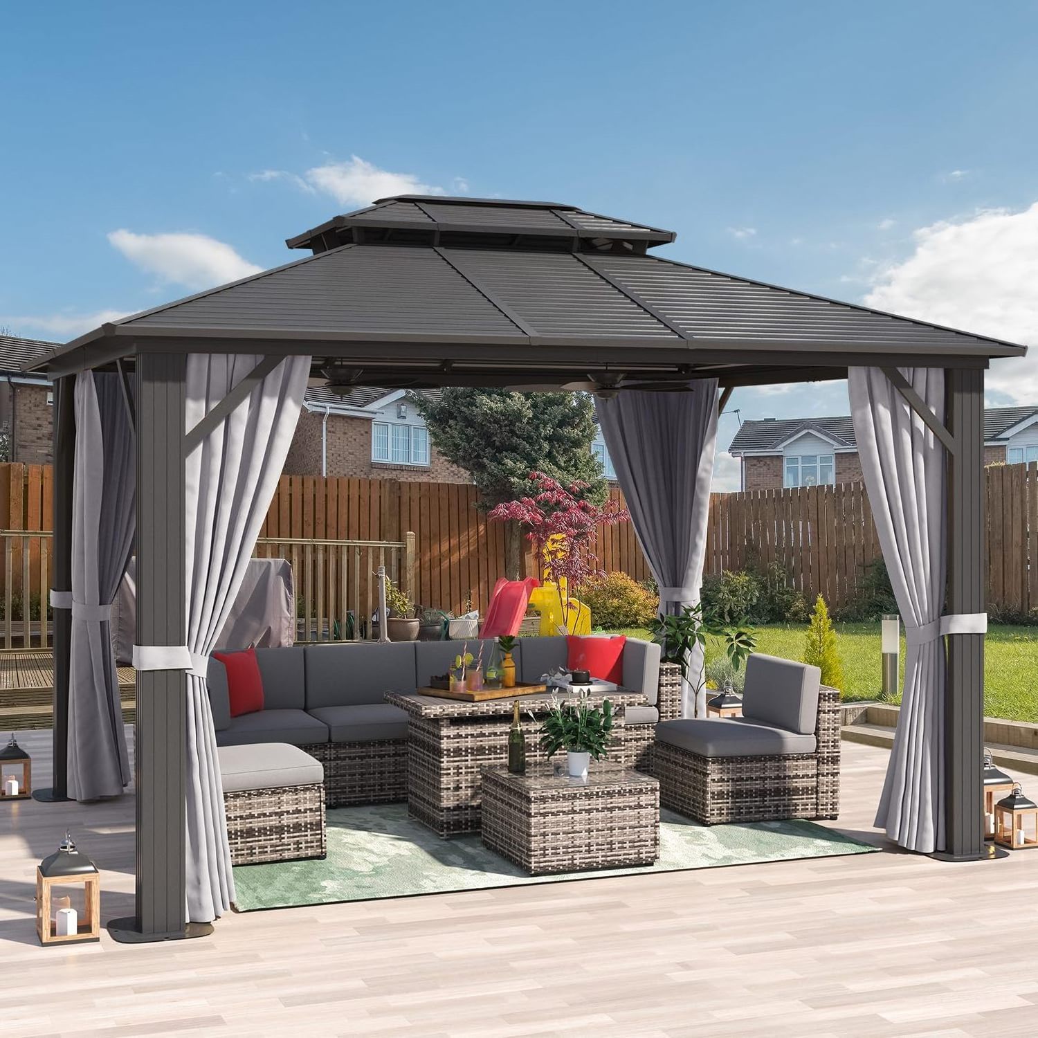 10' x 12' Hardtop Aluminum Gazebo, Double Roof Metal Gazebo, with Double Roof Easily Assembled