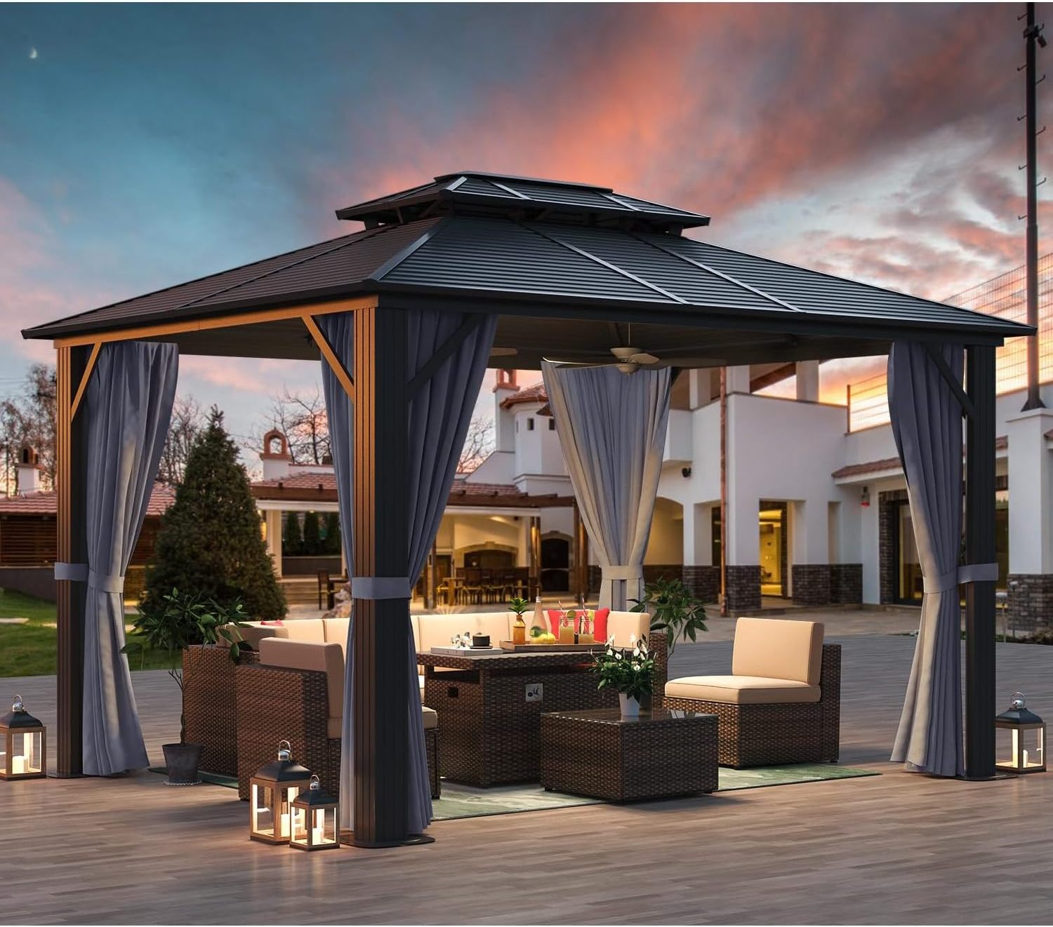 10' x 12' Hardtop Aluminum Gazebo, Double Roof Metal Gazebo, with Double Roof Easily Assembled