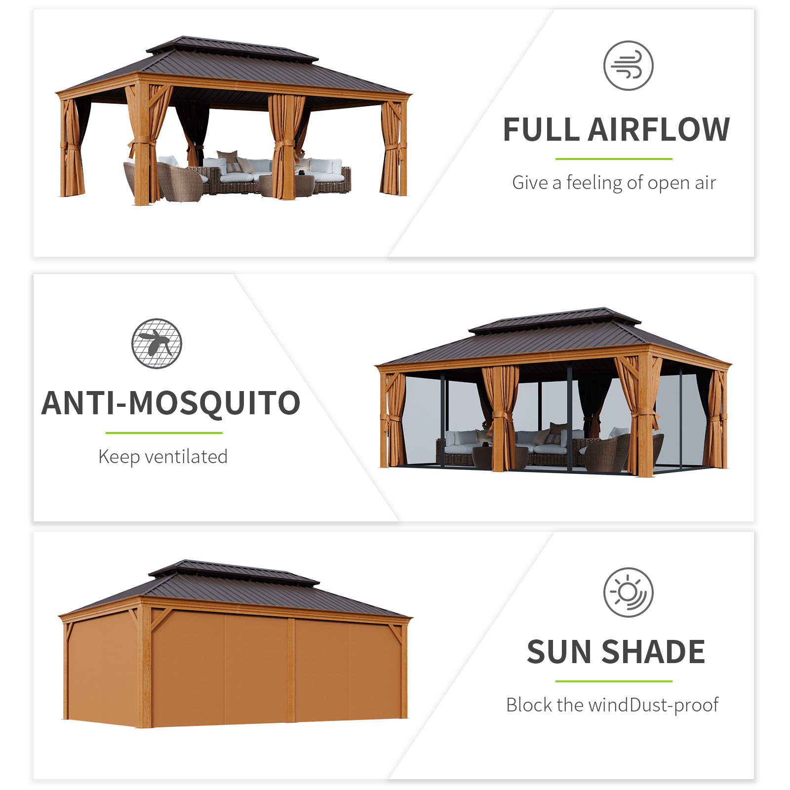 Mochen 12' X 20' Aluminum Gazebo Canopy Garden Hardtop Outdoor Gazebos With Galvanized Steel Double Roof