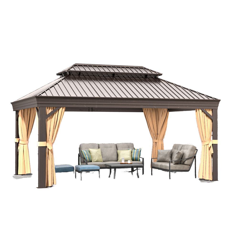 Mochen New Outdoor Living 12x16 Hardtop Metal Roof Aluminum Gazebo Galvanized Steel Double Roof Backyard Pavilion for Arches