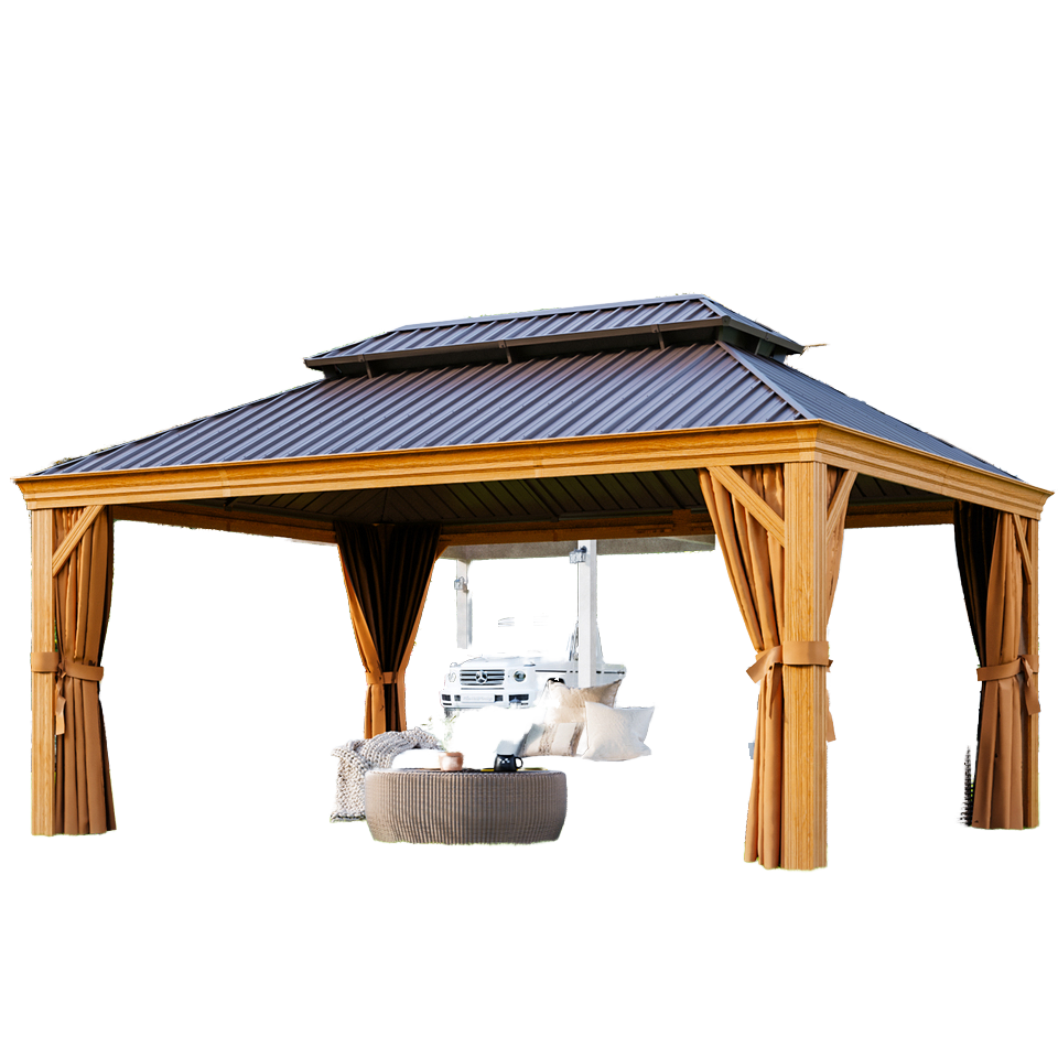 Mochen Luxury 12x16 ft Outdoor Patio Gazebo Cedar Framed with Galvanized Steel Double Roof Hardtop Powder Coated for Hotels