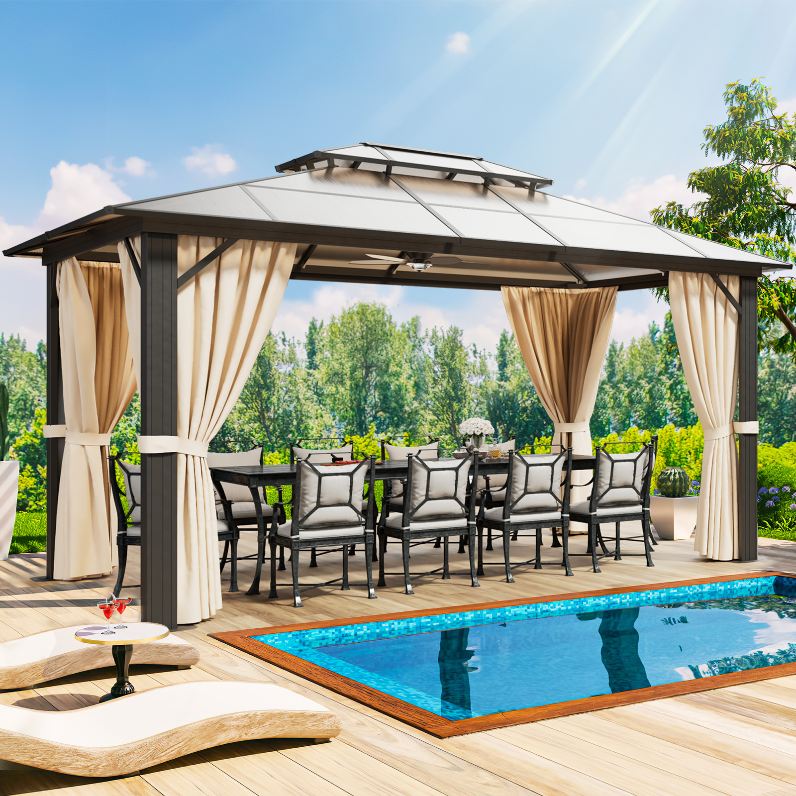 Mochen Outdoor Aluminum Polycarbonate Gazebo Roof Arch Arbour Pergola or Bridge Design