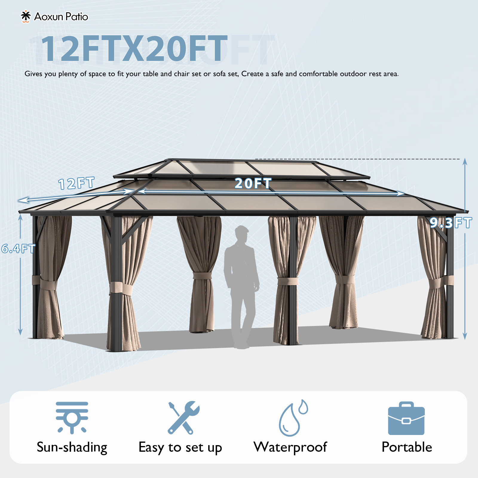 Polycarbonate panel top Garden cheap metal steel hardtop patio gazebo party pavilion hardtop patio gazebo