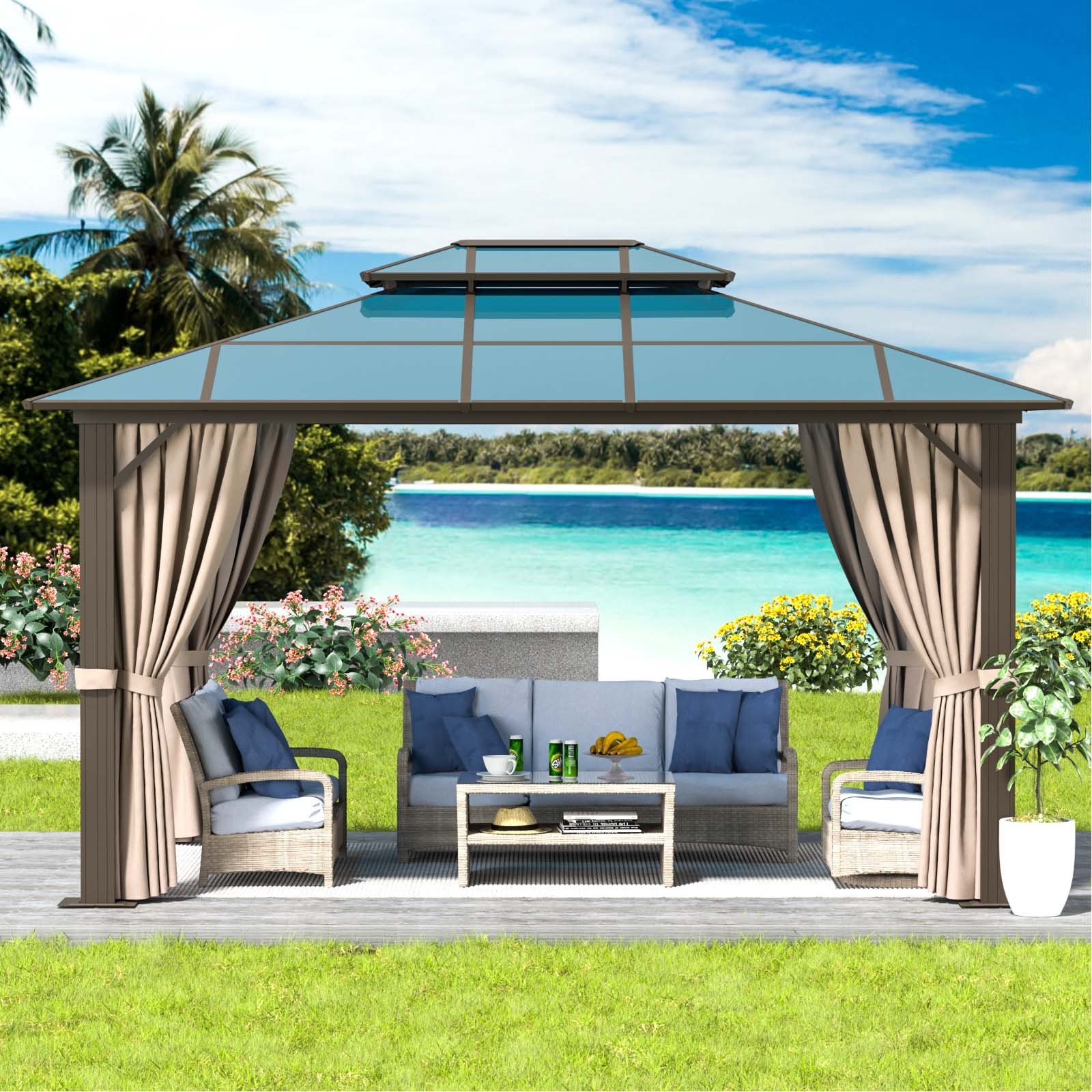 Wholesale Double Polycarbonate Garden Pavilion Pergola Luxury Aluminium Outdoor Gazebos