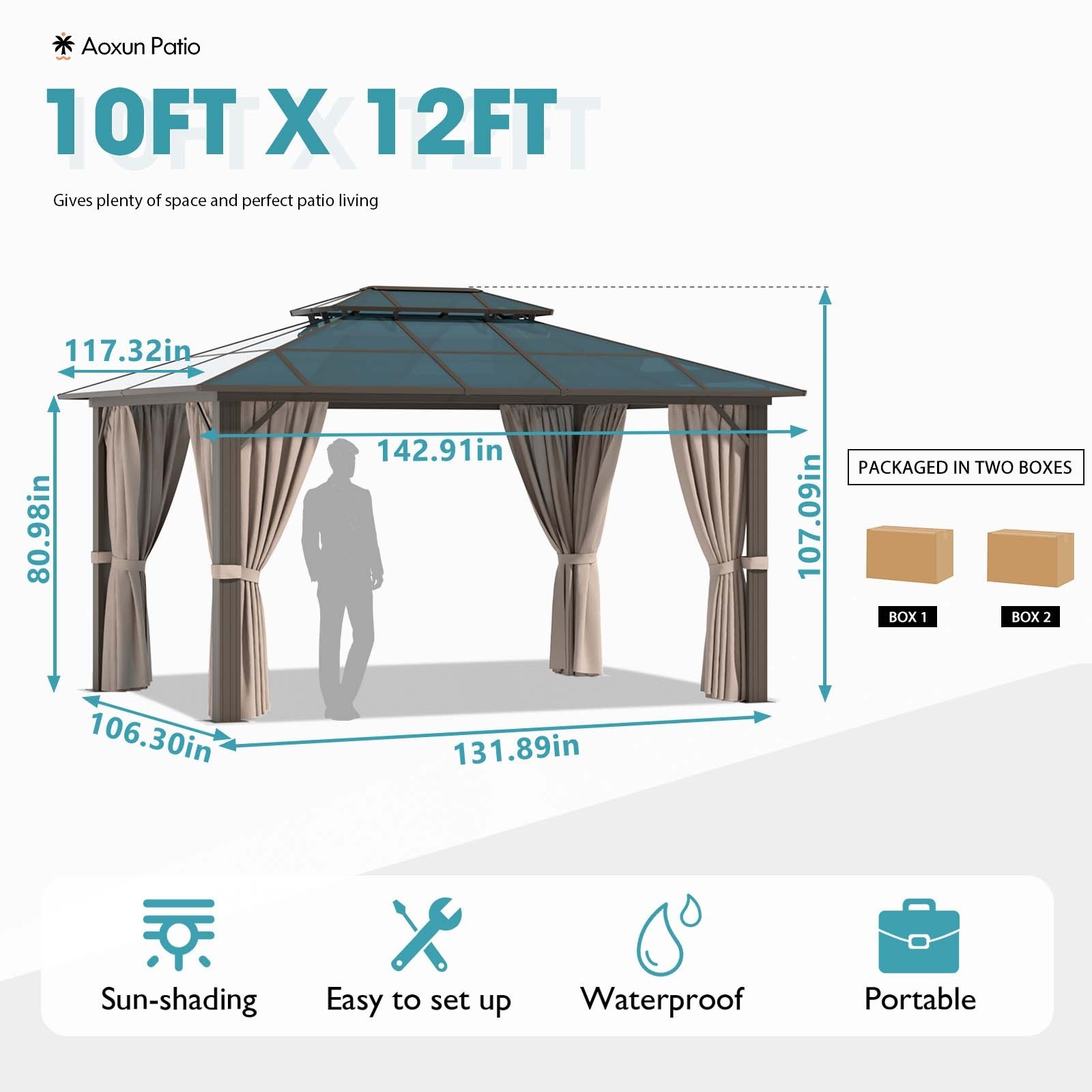 High Quality Single Topped Pergola Outdoor Garden Gazebo with Polycarbonate Roof Powder Coated Frame