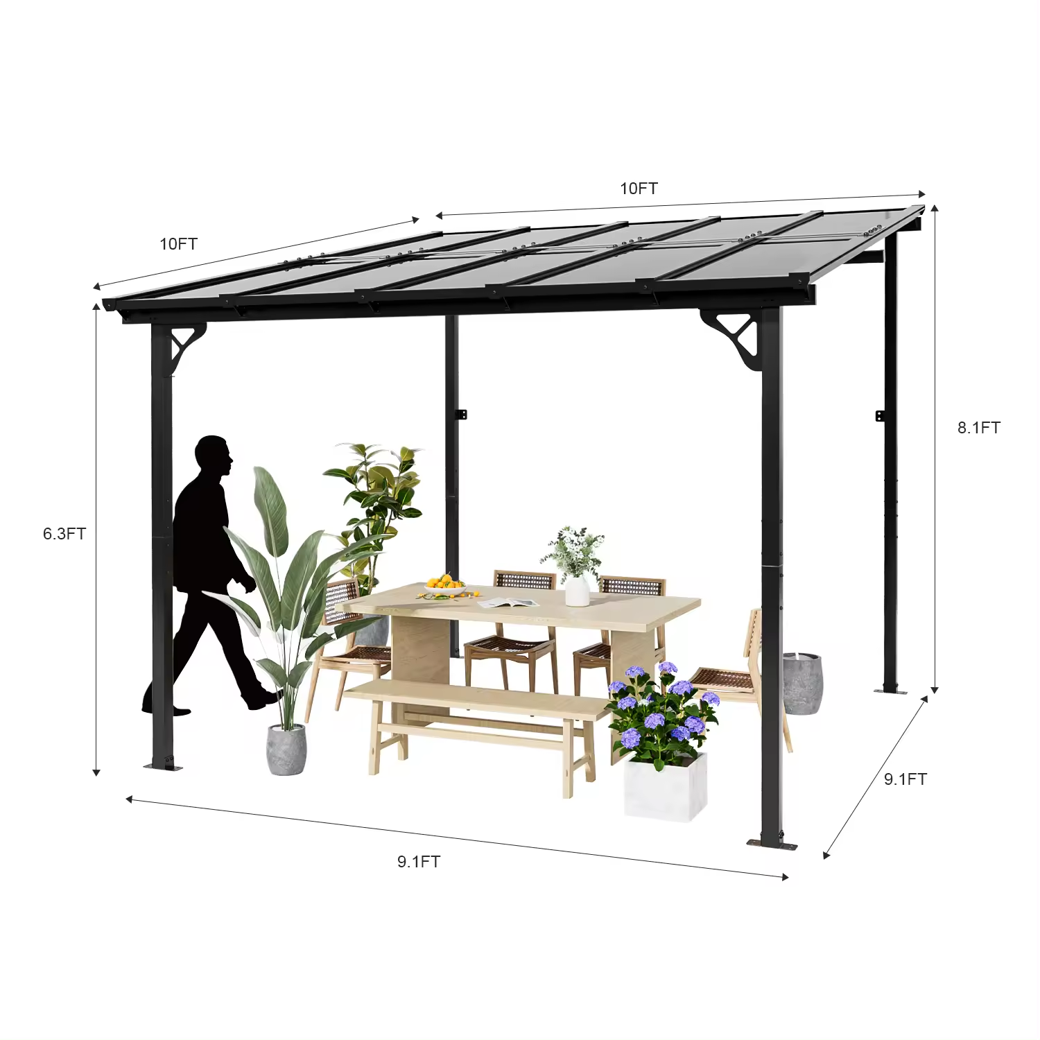 Louver Wall Mounted Gazebo with Powder Coated Frame-Sunshade Gazebo Outdoor Use