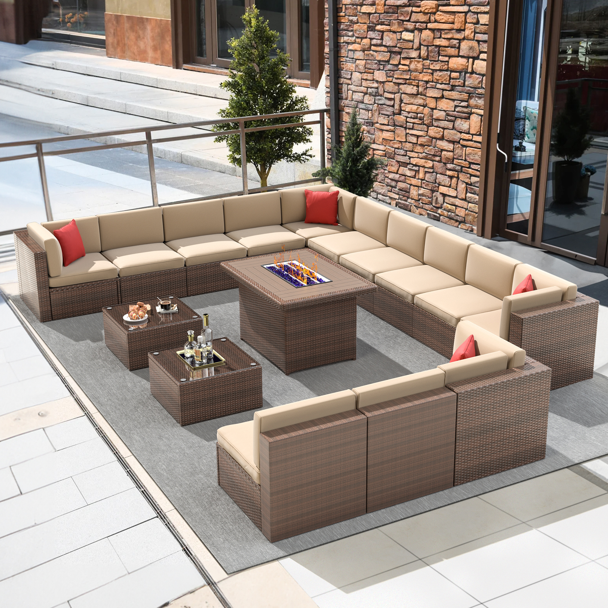 Courtyard outside waterproof patio lounge furniture outdoor garden sectional sofa set