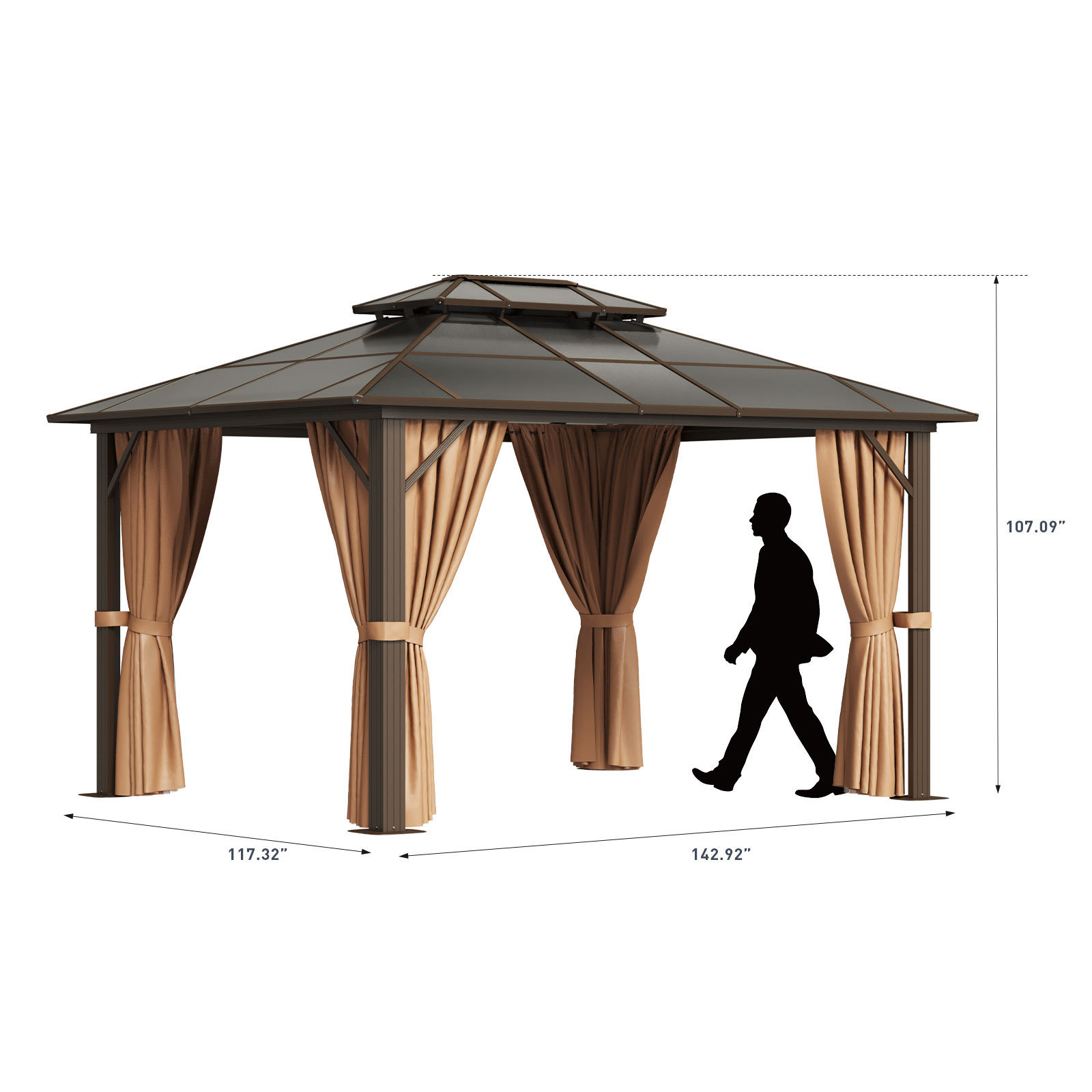 Double top double track modern wholesale large garden metal aluminum pergola gazebo outdoor