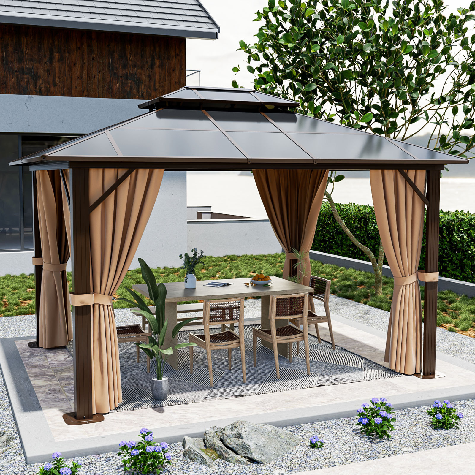 Double top double track modern wholesale large garden metal aluminum pergola gazebo outdoor