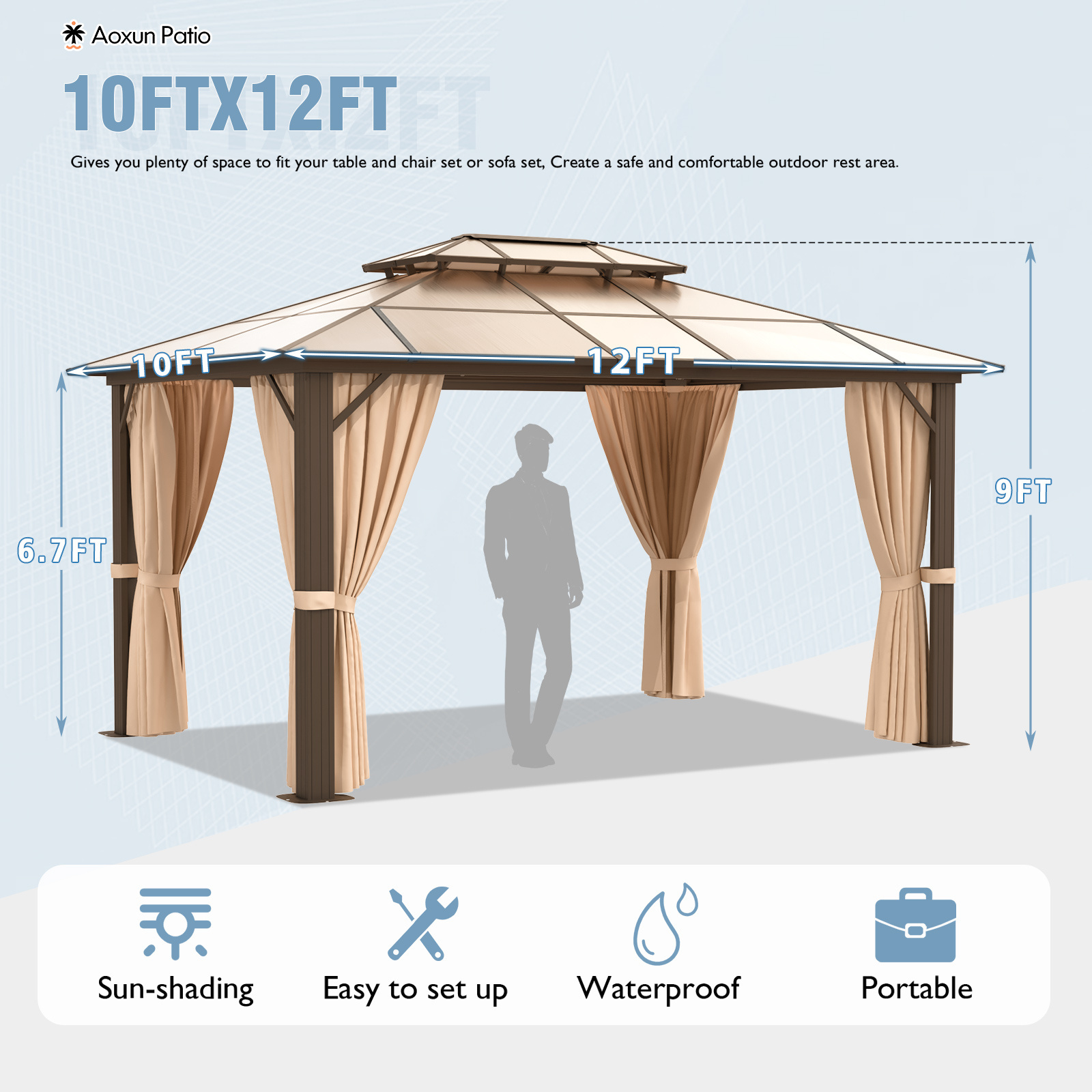 Gazebos Pergola Hot selling wholesale Solid Roof Aluminium Galvanized Double Metal Roof Gazebo 3*3.65M Luxury Hardtop Outdoor