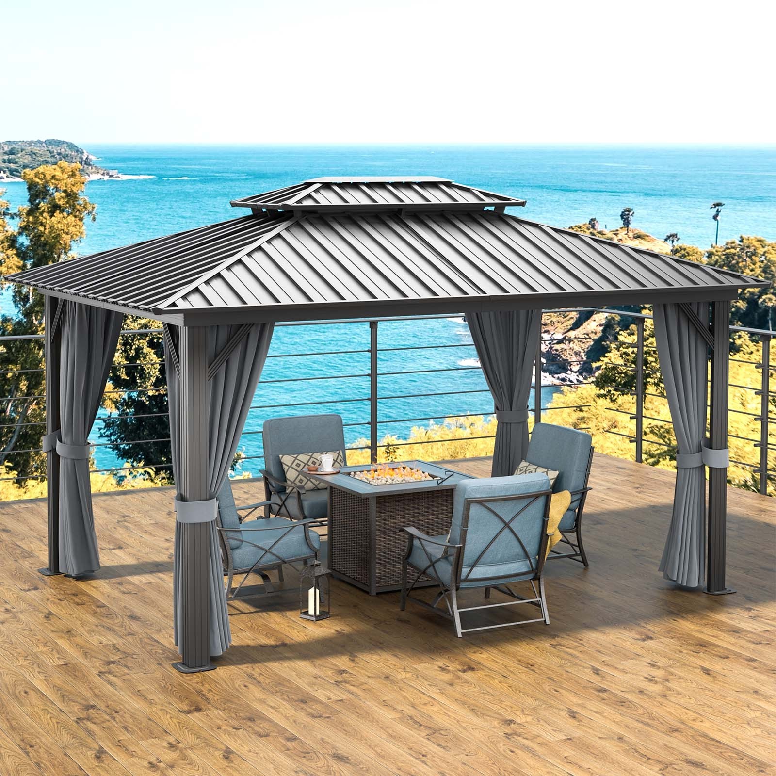 Large Luxury Patio Metal Aluminum Gazebo Tent With Mosquito Net Outdoor Furniture Gazebo