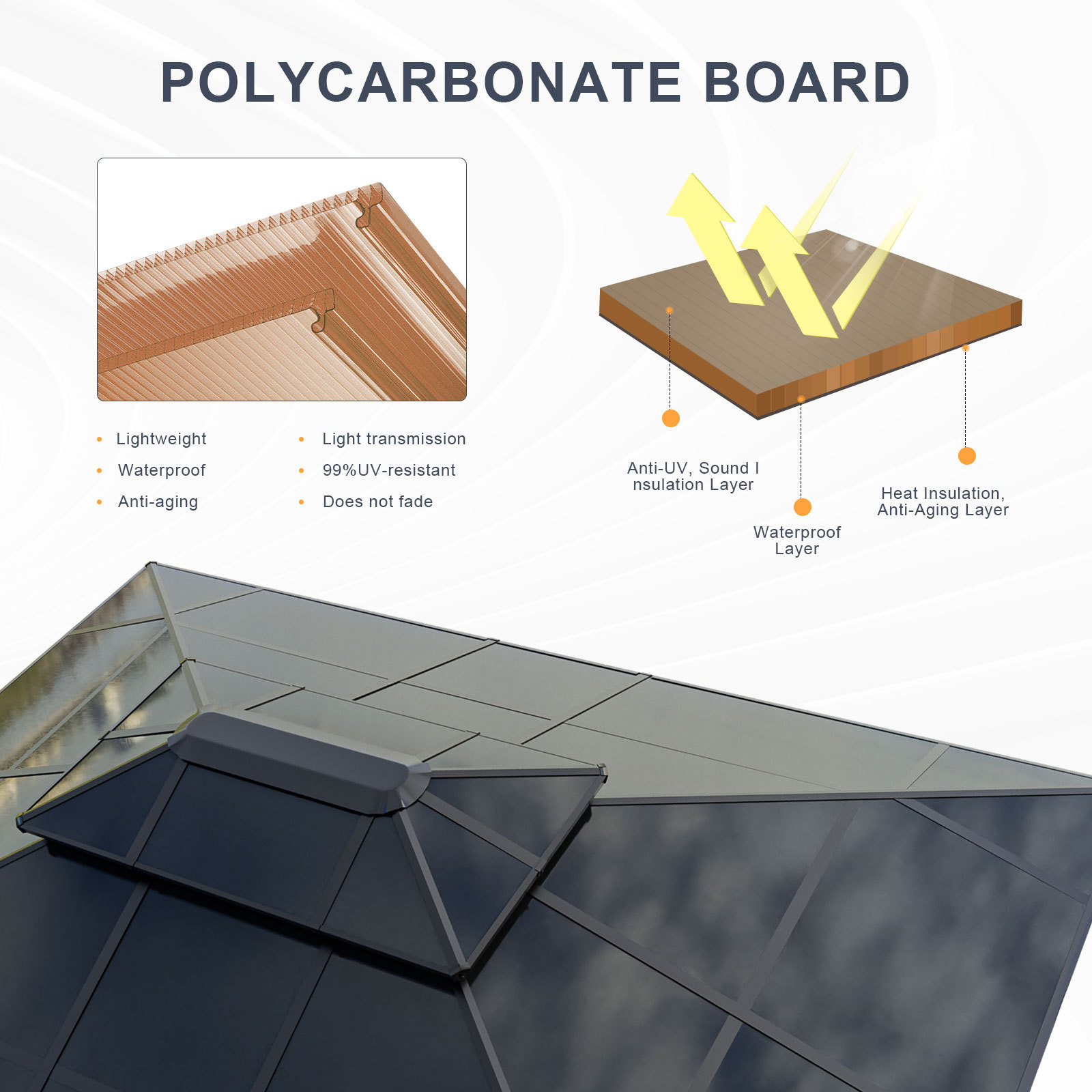 polycarbonate sheet plastic top pavilion gazebo with polycarbonate roof