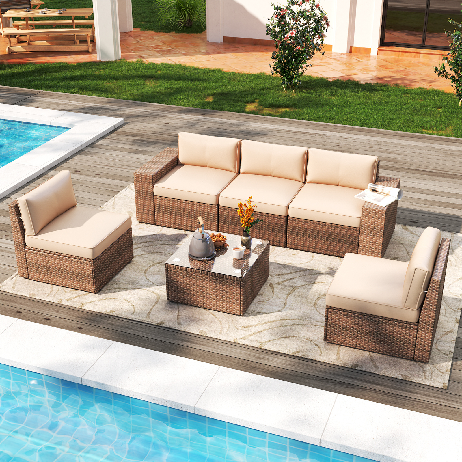 Modern Design Luxury Powder coated Aluminum Patio Furniture 6 Pcs Outdoor Sofa Set for Hotel Villa