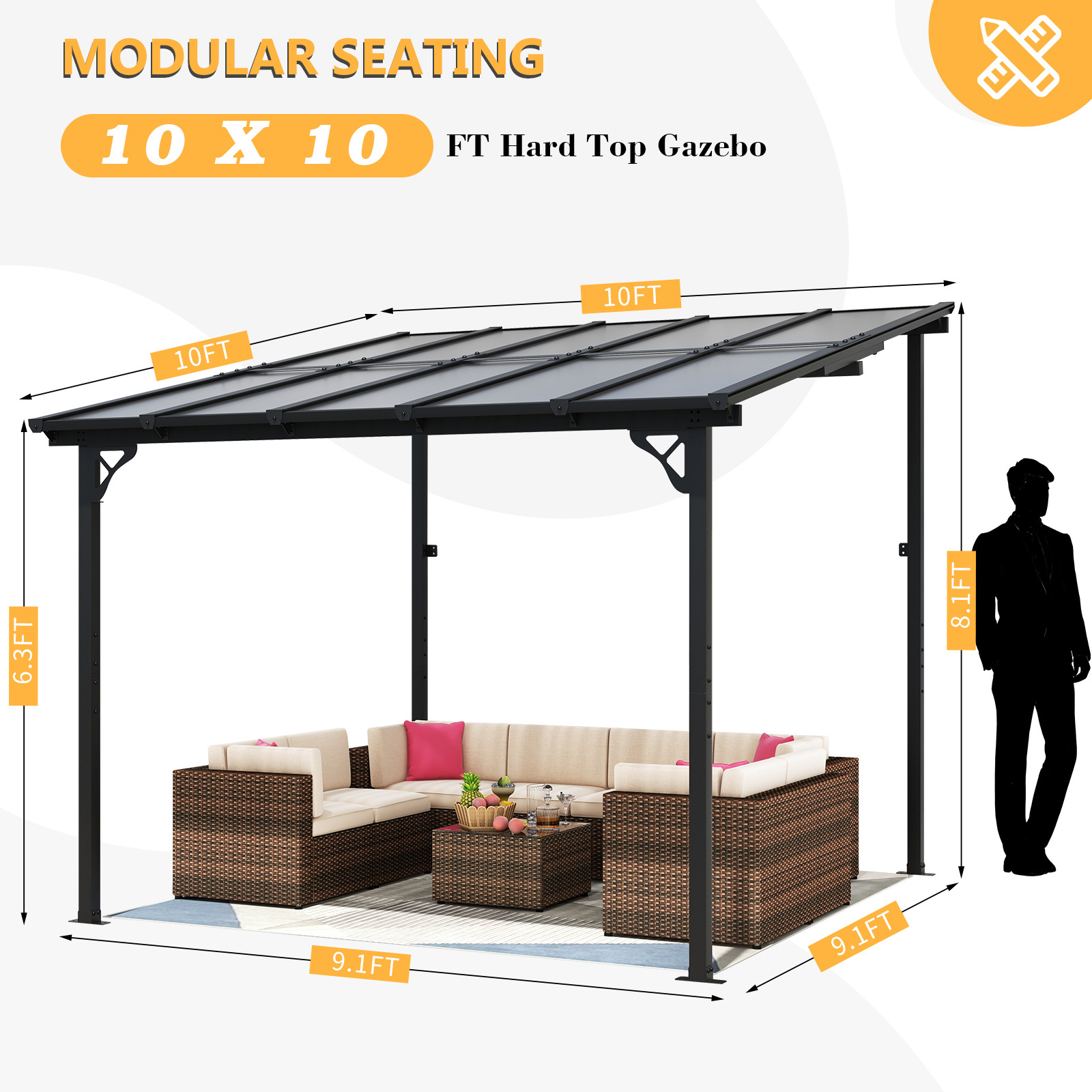 Outdoor Rain and wind resistance comfortable wall mounted gazebo