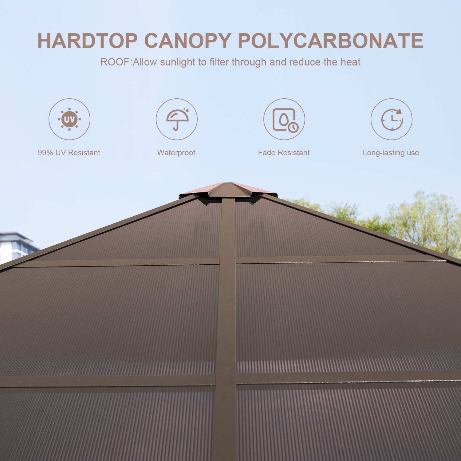 10x13ft Anti-aging Polycarbonate Pergola Gazebo Outdoor Hardtop Canopy Aluminum Frame Gazebo with Curtains