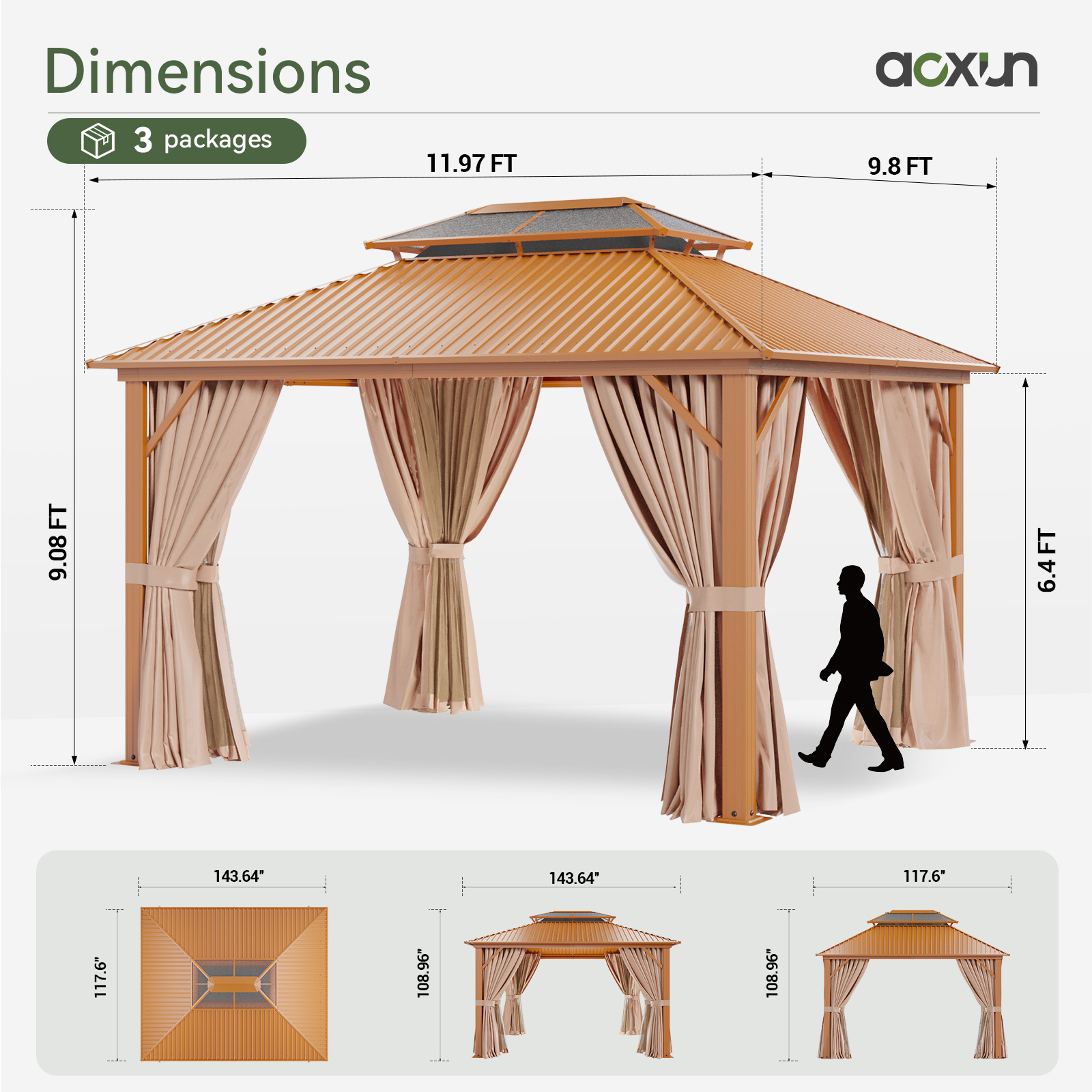 OEM Size 3X3m 3x6m 10*12 10*20m Pergola Outdoor Modern Waterproof Aluminium Bioclimatic Electric Louvered Roof Pergola