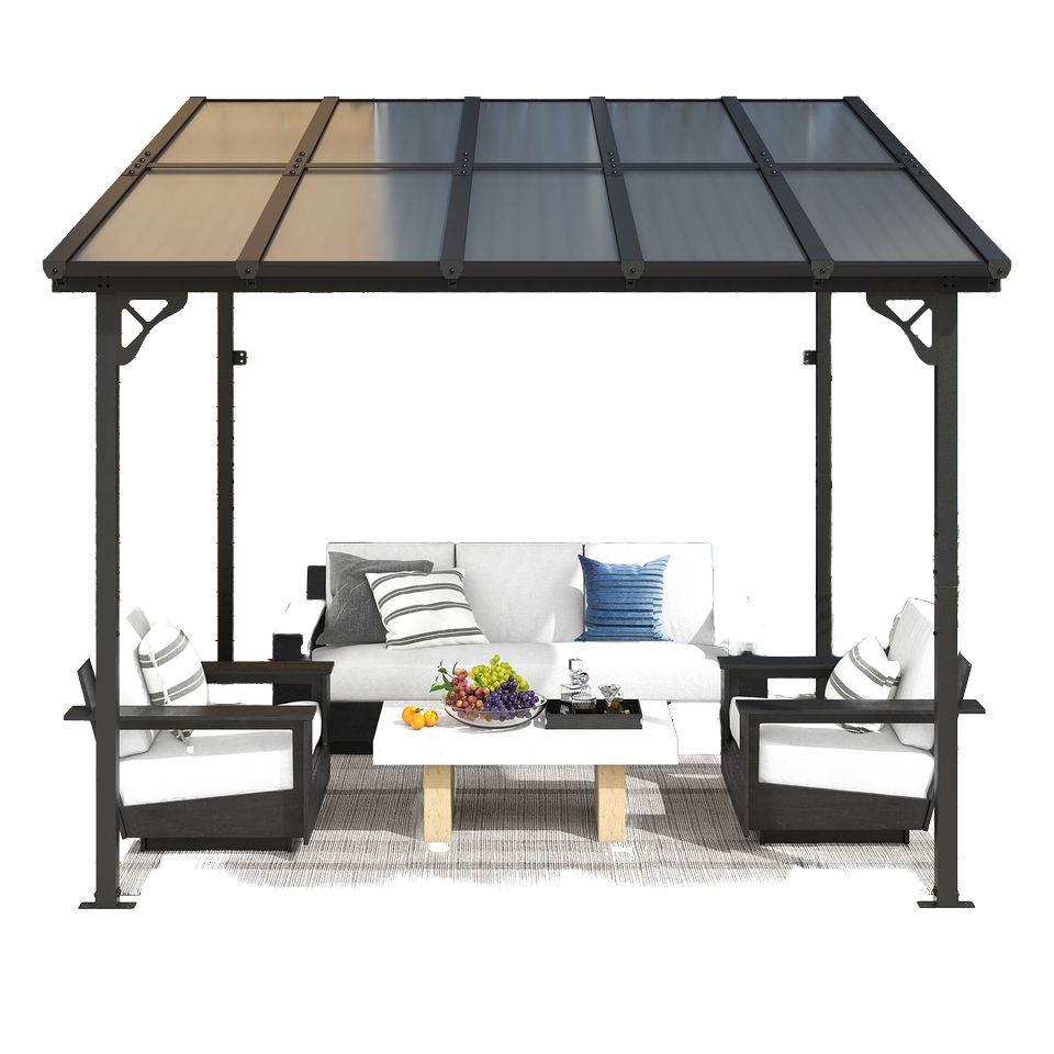 Modern Aluminum Louvre Roof Bioclimatic Pergola Motorized Waterproof Wall Mount Powder Coated Frame-Sunshade Gazebo Outdoor Use