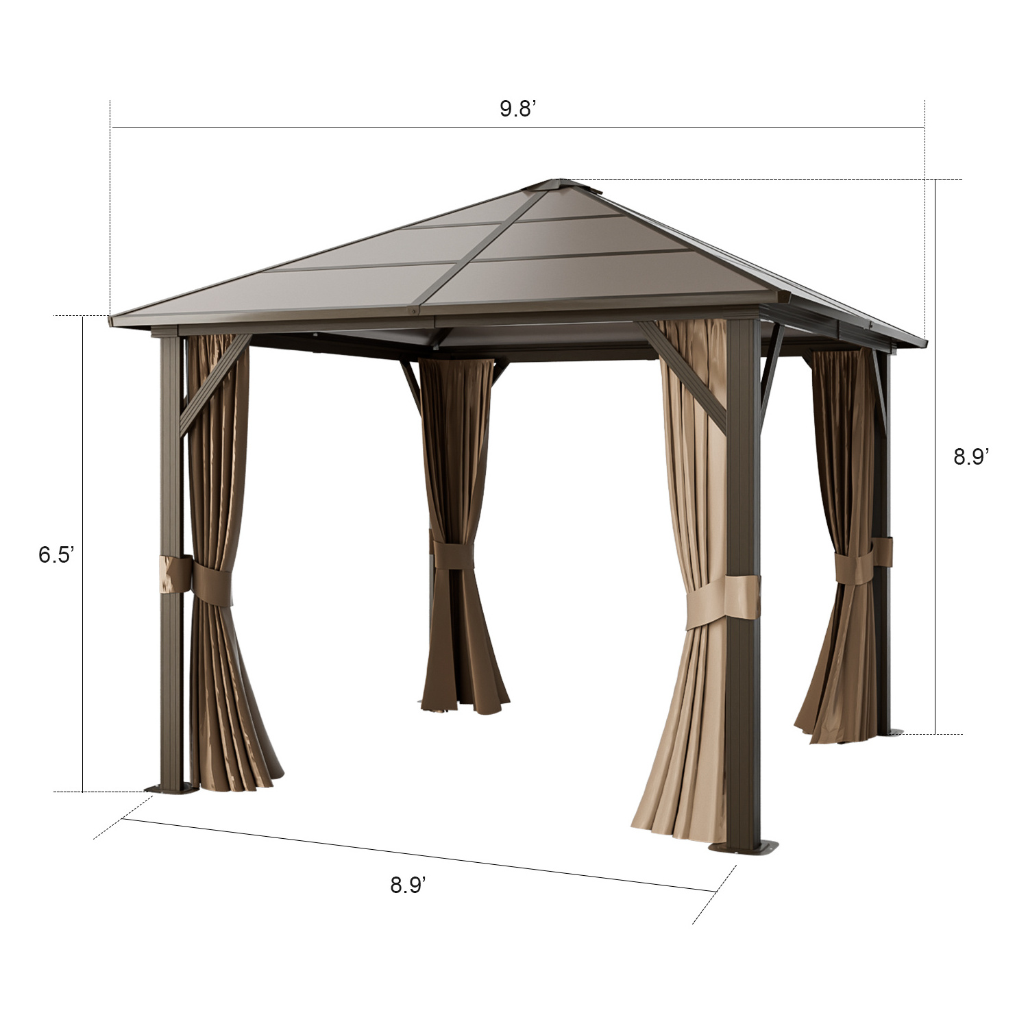 10x13ft Anti-aging Polycarbonate Pergola Gazebo Outdoor Hardtop Canopy Aluminum Frame Gazebo with Curtains