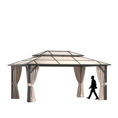 Permanent free standing polycarbonate double roof pavilion pergola 10x16ft patio outdoor canopy aluminum hardtop gazebo