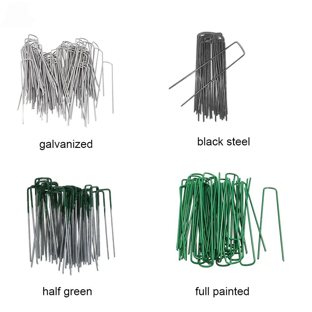 U-Type Garden Landscape Staples Galvanized Pins Lawn Stakes for Weed Barrier Ground Cover