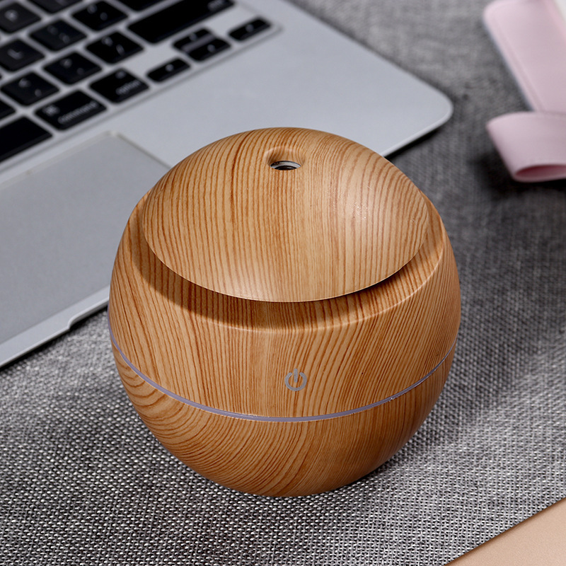 Essential Oil Diffuser round Bamboo Wood color Ultrasonic Aromatherapy Humidifier modern style 7-color LED Light Cool Mist