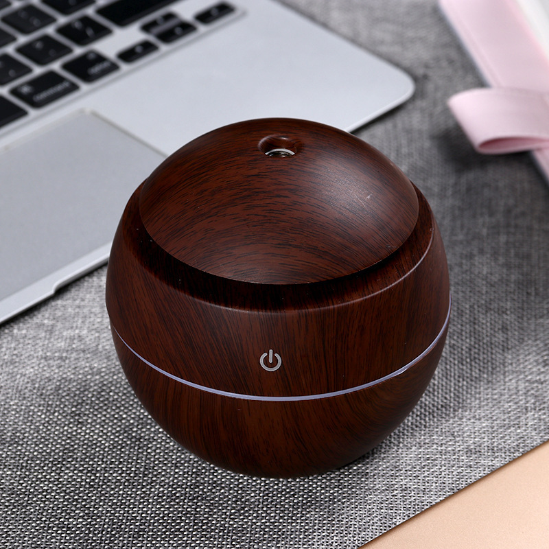 Essential Oil Diffuser round Bamboo Wood color Ultrasonic Aromatherapy Humidifier modern style 7-color LED Light Cool Mist