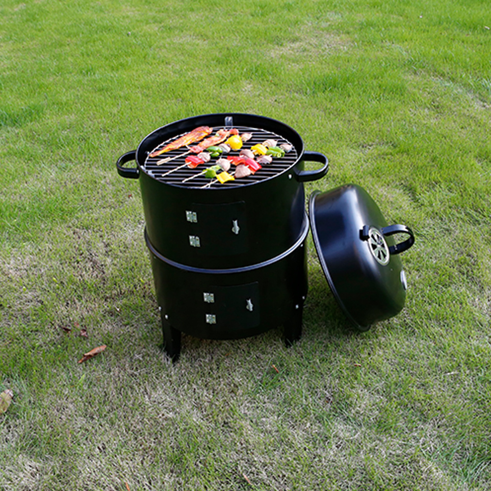 Outdoor courtyard three-in-one black smoker stew grill barbecue  round charcoal grill