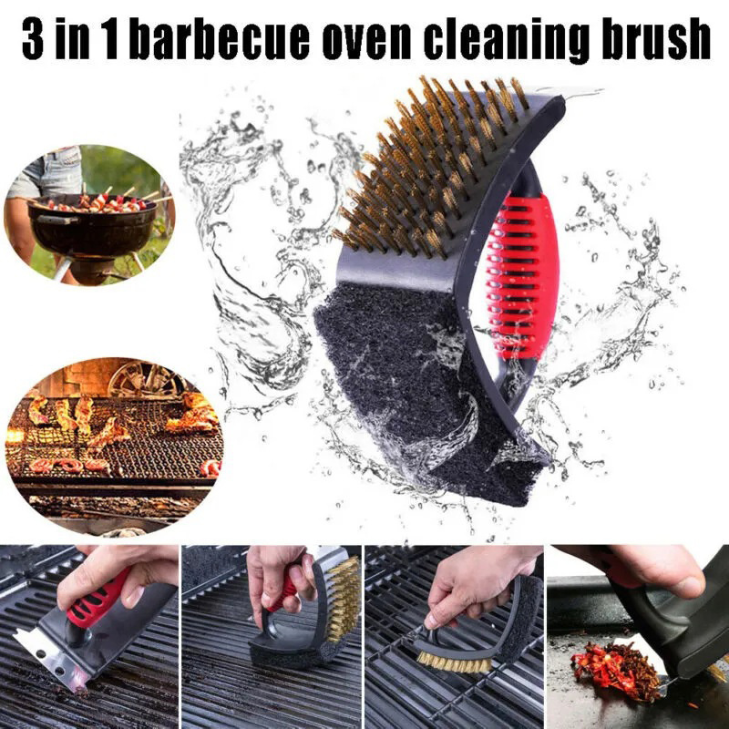 Stainless Steel BBQ cleaning grill brush and scraper with non stick handle