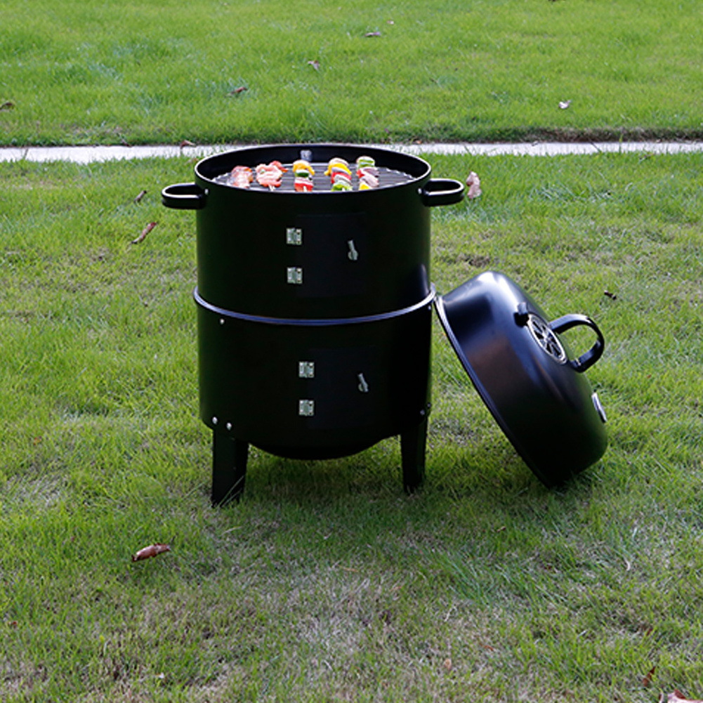 Outdoor courtyard three-in-one black smoker stew grill barbecue  round charcoal grill