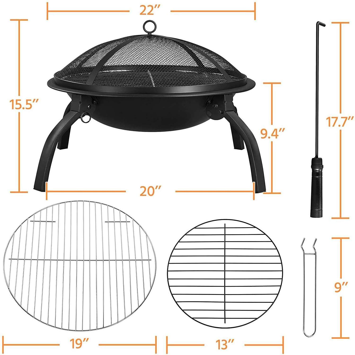 Camping Moons Wood Burning fire pit garden with Wood Grate and Spark Screen