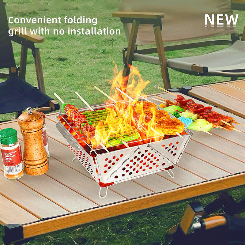 Stainless Steel Mini Portable Charcoal Grill,Small BBQ Grill Tabletop Fire Pit for Camping