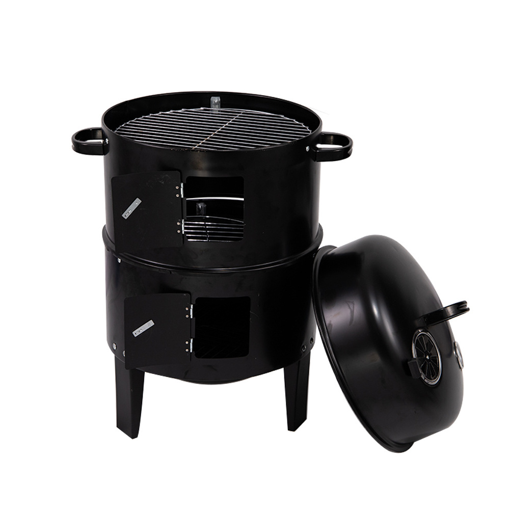 Outdoor courtyard three-in-one black smoker stew grill barbecue  round charcoal grill