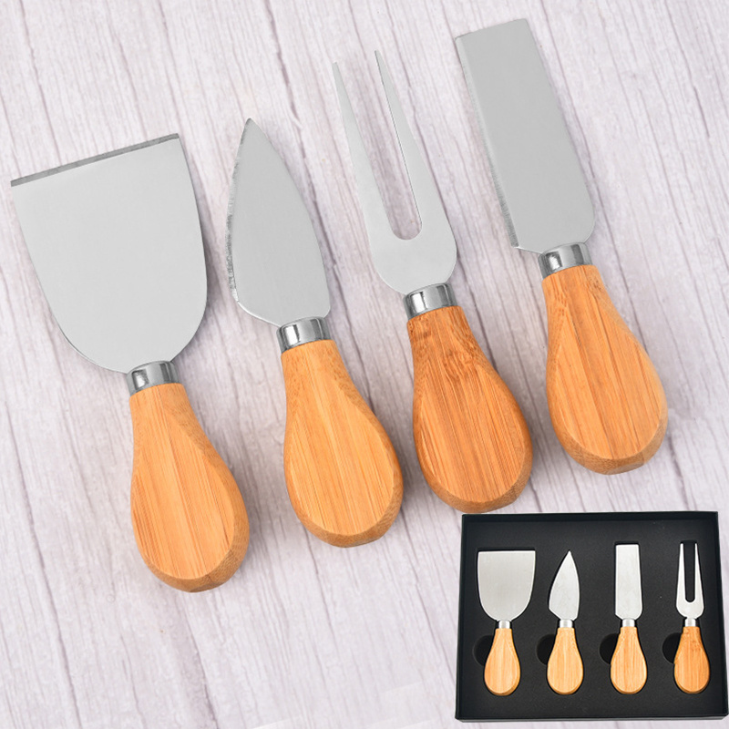 Restaurant Luxury Cheese Tool Butter Cutter 4 Pieces Wood Handle Stainless Steel Cheese Knife Set