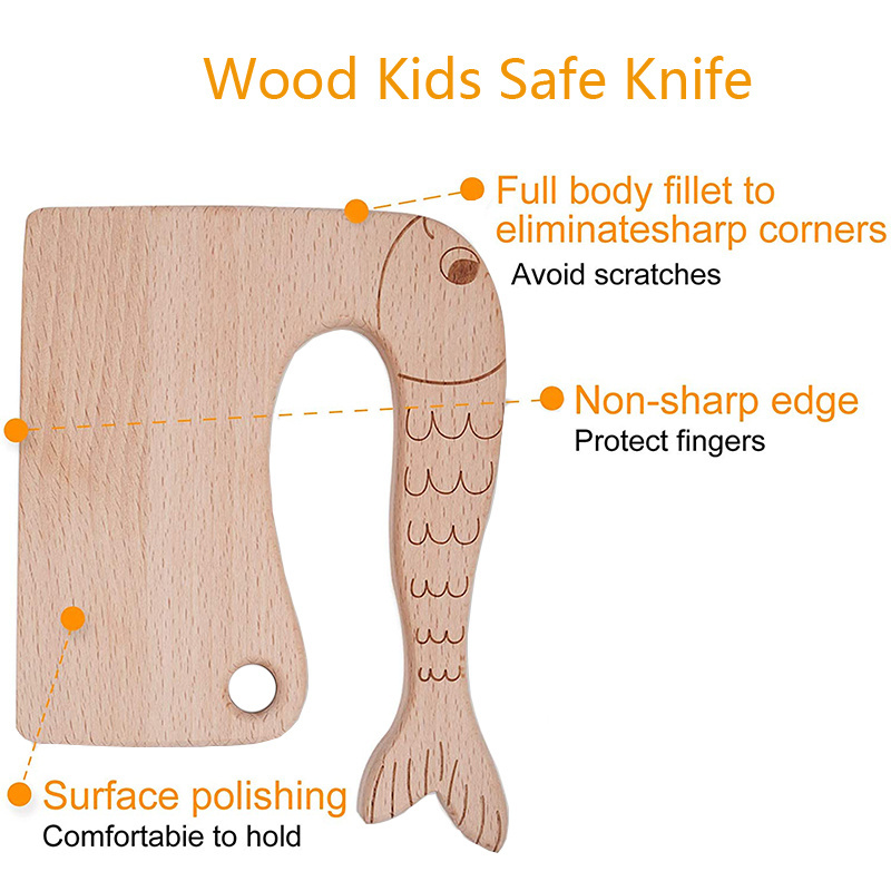 Montessori Kitchen Tools Wooden Kids Safe Cutting Knife for Cooking Cutting Fruit and Vegetable