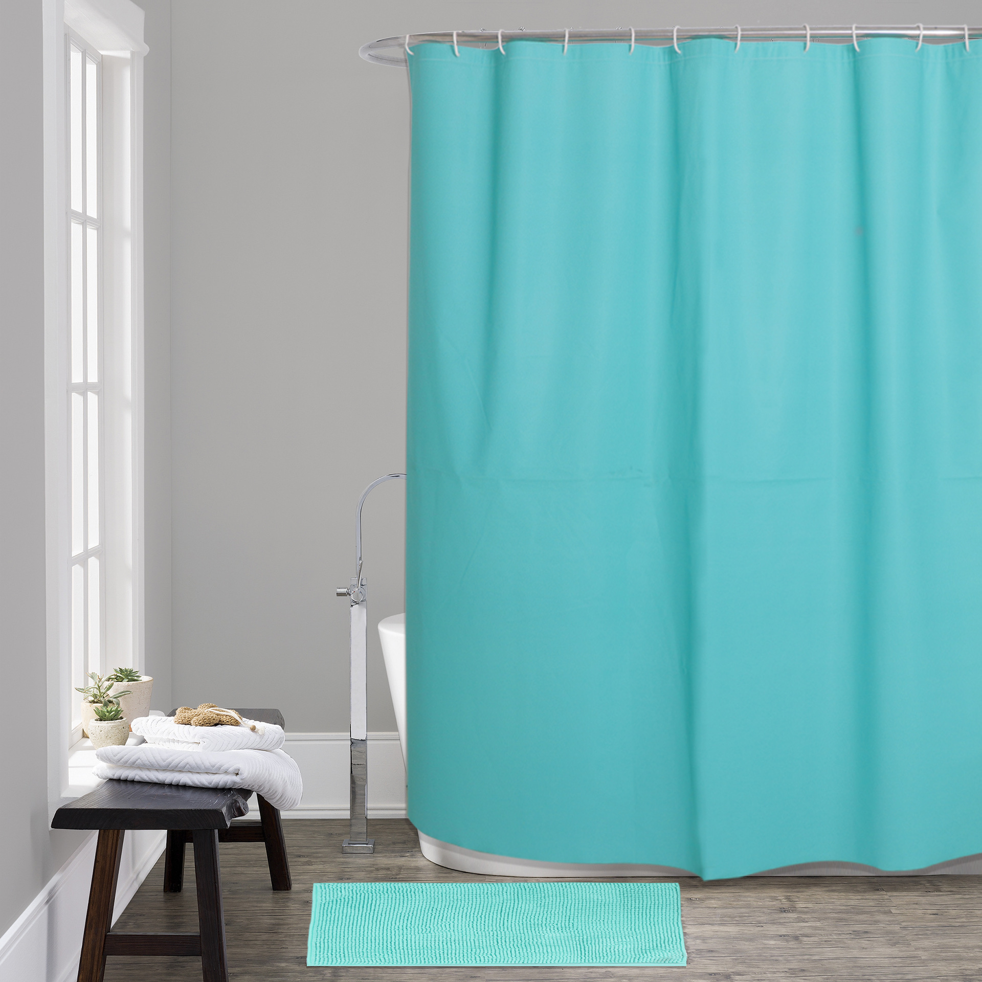 PEVA Shower Curtain with Rustproof Metal Grommet and 3 Magnetic Weights Odor Free Shower Liner